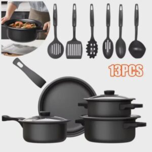 13-Piece Non-Stick Carbon Steel Cookware Set with Glass Lids
