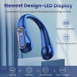 USB Rechargeable Neck Fan Bladeless Portable Neckband Cooler 5 Speed LED Display