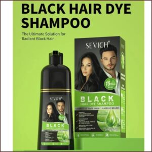SEVICH Black Hair Dye Shampoo: Herbal Gray Coverage, Instant Color (500ml)