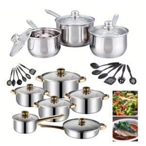 18-Piece Stainless Steel Cookware Set Induction Pots Pans Kitchen Set UK